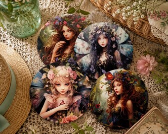 Fairy Coasters, Forest & Flower Designs, Set of 4