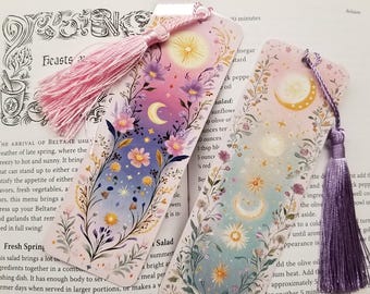 Celestial Book Mark, Metal Bookmark With Tassel, Moon Magic, bookmark, Stocking Stuffer