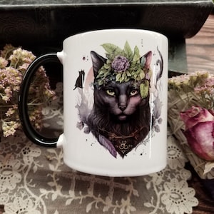 Witch&#39;s Cat Mug, Cat Mug, Black Cat Mug, Magic Cat Mug