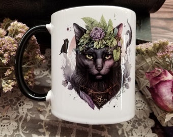 Witch's Cat Mug, Cat Mug, Black Cat Mug, Magic Cat Mug