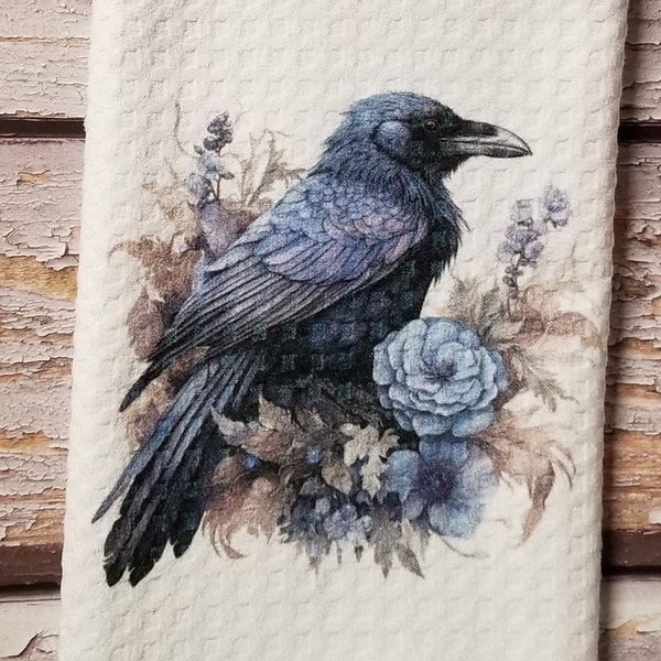 Raven Towel, Witch Towel, Waffle Towel, Dish Towel, House Warming Gift