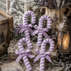 6 Lavender White Candy Canes Velvet Chenille Candy Canes with Bow Tree Ornaments