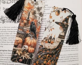 Halloween Witch, Metal Bookmark With Tassel, Witch Bookmark, Halloween Raven bookmark