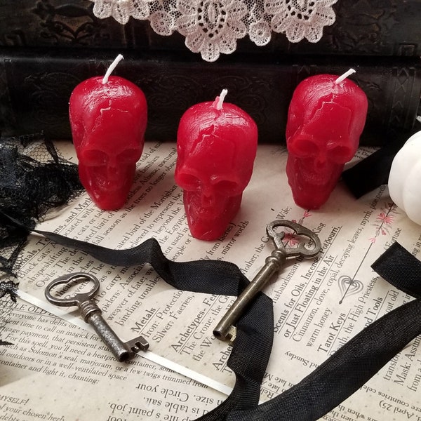 Red Skull Candles, 3 Set Skull Candles, Spell Candles