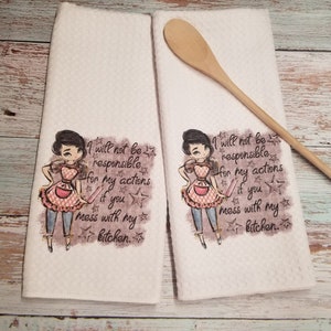 Mess With My Kitchen Towel, Funny Towel, Waffle Towel, Dish Towel, House Warming Gift, Mothers Day Gift