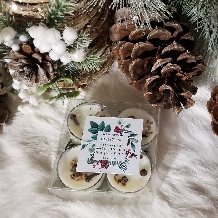 Yuletide Tea Lights, hand poured topped with real orange bits, allspi…