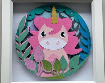 Unicorn 3D Shadow Box Frame: Girls Bedroom Decor