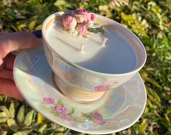 Vintage Teacup Soy Candle – Natural Wax, Unique Home Decor