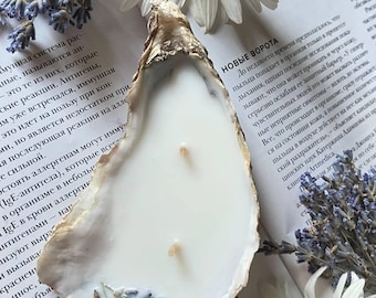 Cadeauset Oesterschelpkaars – Handgemaakte sojawas schelpkaars