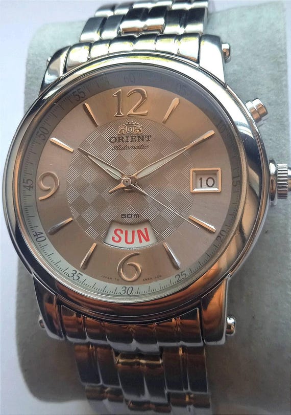 Orient Automatic Watch Tinanium Day/Date Silver D… - image 5