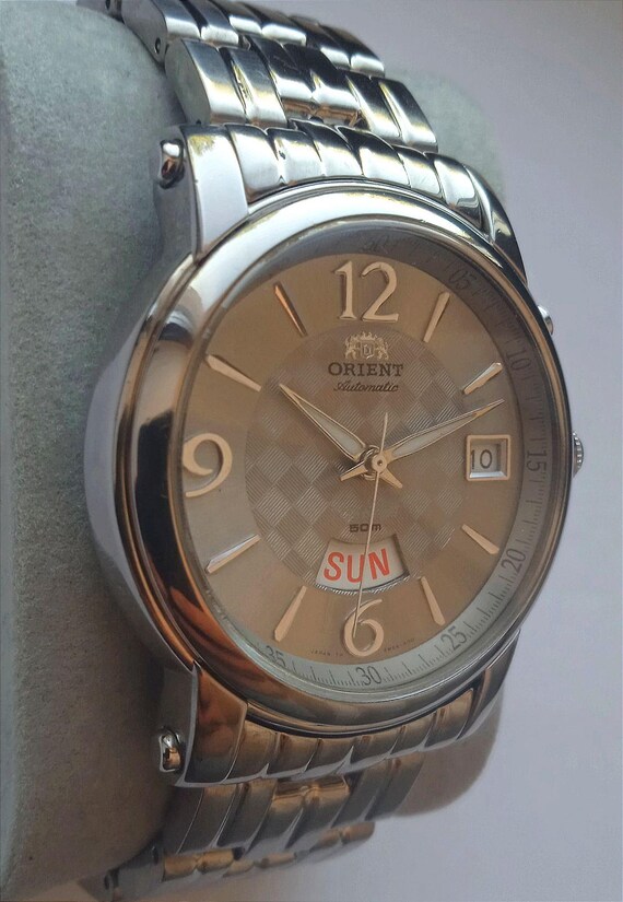 Orient Automatic Watch Tinanium Day/Date Silver D… - image 7