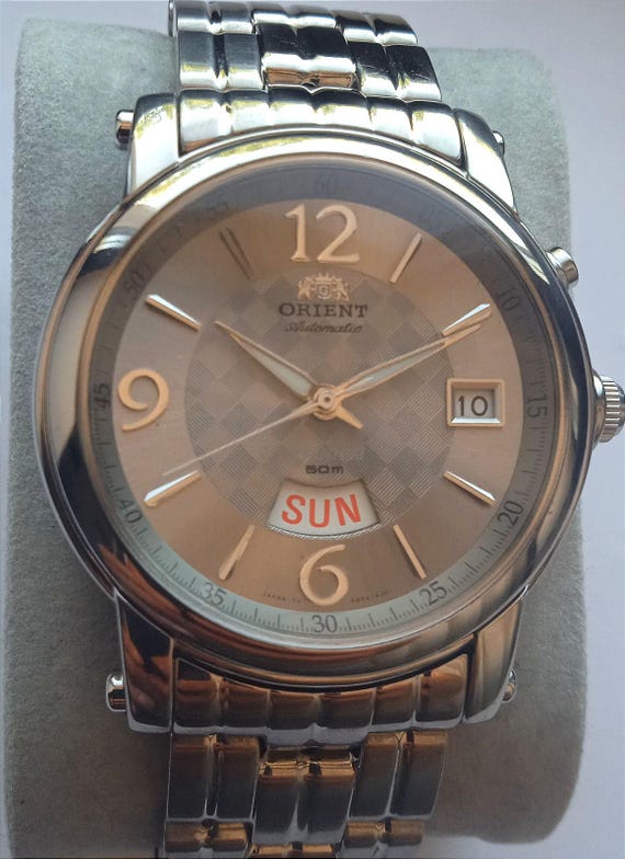 Orient Automatic Watch Tinanium Day/Date Silver D… - image 4