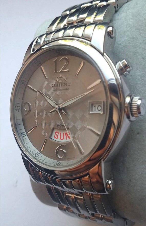 Orient Automatic Watch Tinanium Day/Date Silver D… - image 6