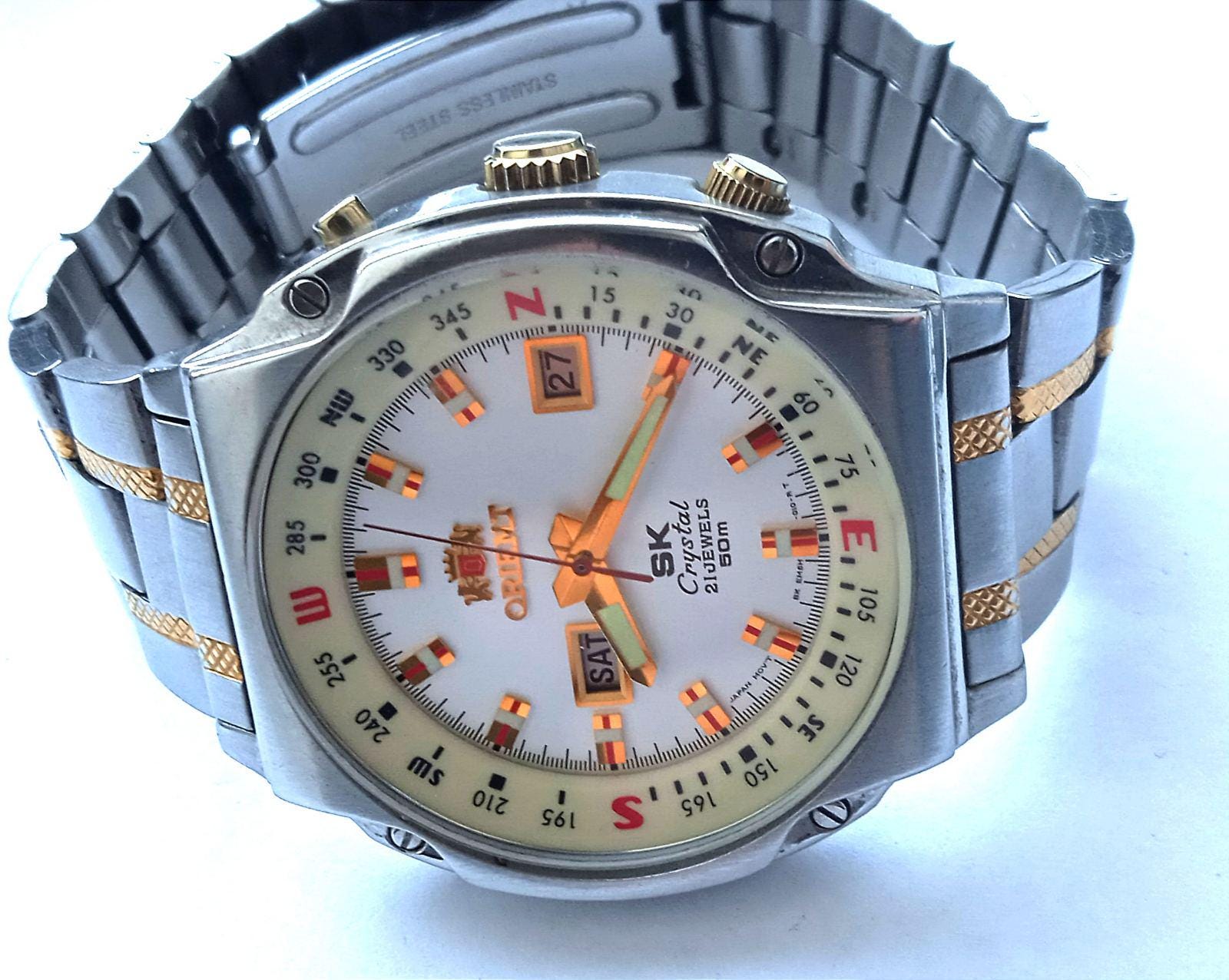 Rare Orient Watch SK Automatic Mens Silver Dial Day/ Date Japan