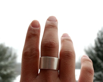 Wide Sterling Silver Band with Brushed Finish Size 4-9