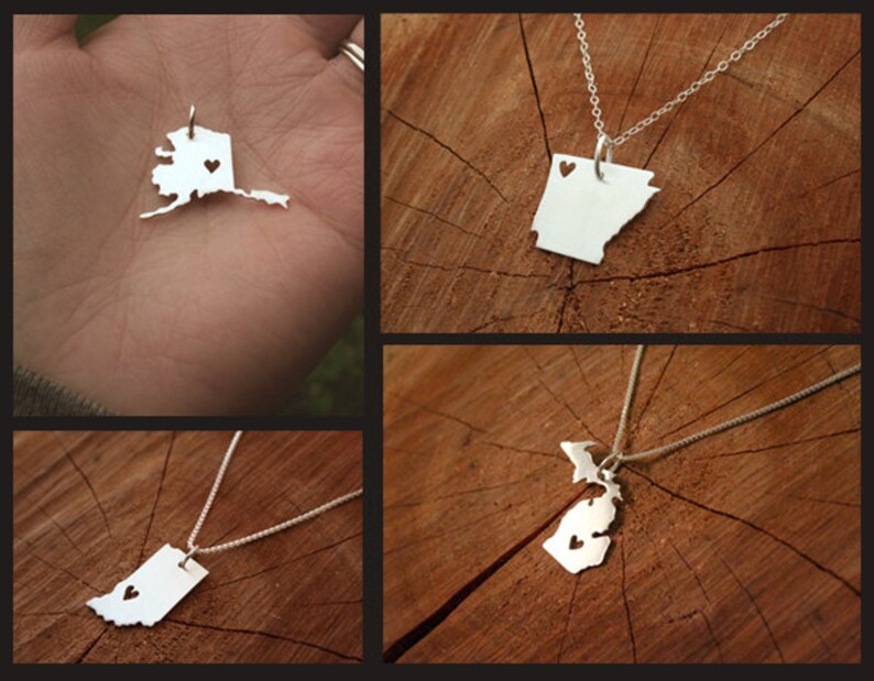 Sterling Silver Necklace and Pendant State or Country Cut Out Made to Order image 4