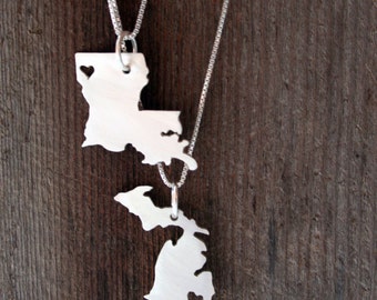 Two Sterling Silver Necklace and Pendant Country or State Cut Out - Made to Order