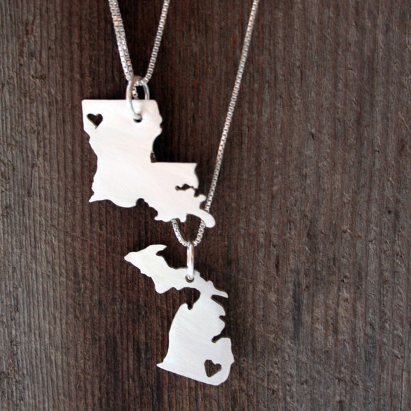 Two Sterling Silver Necklace and Pendant Country or State Cut Out - Made to Order