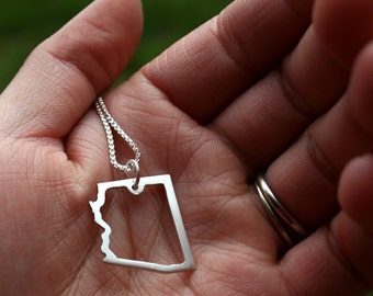 Sterling Silver Necklace and Pendant Country or State Outline - Made to Order