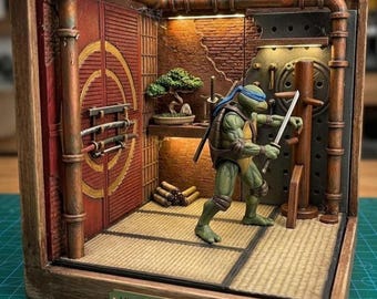 1:12 Scale TMNT Diorama Leonardo Ninja Dojo Training Room w/ Katana Rack