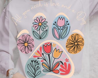 Dog Paws DTF Transfer: Floral Dog Shirt Design Ready To Press