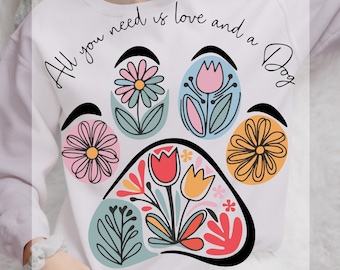 Dog Paw Floral DTF Transfer, Ready To Press
