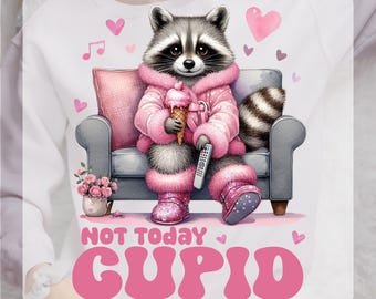 Not Today Cupid Dtf Transfer, Snarky Raccoon Valentine's Day Dtf, Sarcastic Valentines Day Ready To PRESS, Sassy Humor Vday Heat Transfer