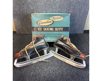 Vtg~Canadian Rocket~Men's Two-Tone Leather~Size 9 ~Black + Brown Ice Skates