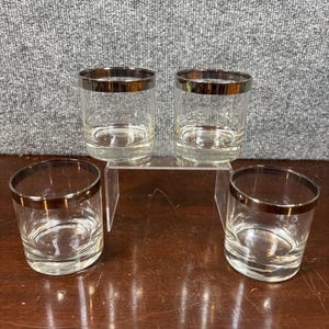 4~Vintage MCM Dorothy Thorpe Silver Rim Rocks Lowball Whiskey Glasses 6oz