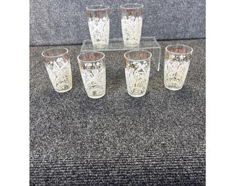 6 vasos de zumo vintage Hazel Atlas con encaje de filigrana de 9,5 cm (3,75").