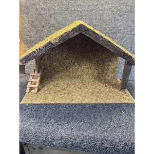 Nativity Stable Only Wood & Moss 24"L X 15"T Vintage Replacement EB-585