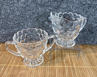 Zestaw do mleka i cukierniczki Vtg~Anchor Hocking~Bubble/Clear/Glass~