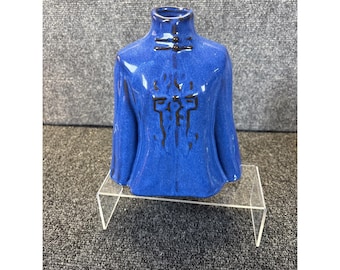 Vtg~Blue Glazed Vase~Asian Themed Robe Kimono~8"