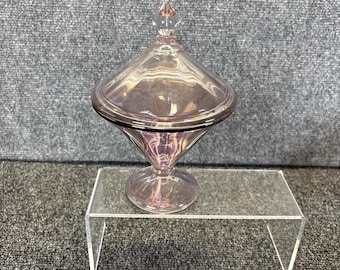 Vtg~Purple Iridescent/Transparent Purple Glass Candy/Trinket Jar~Optic Ribbed