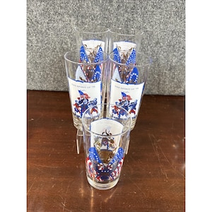 5~Vtg~ Bicentennial Highball Glasses~Spirit of &#39;76~Patriotic Eagle American Flag