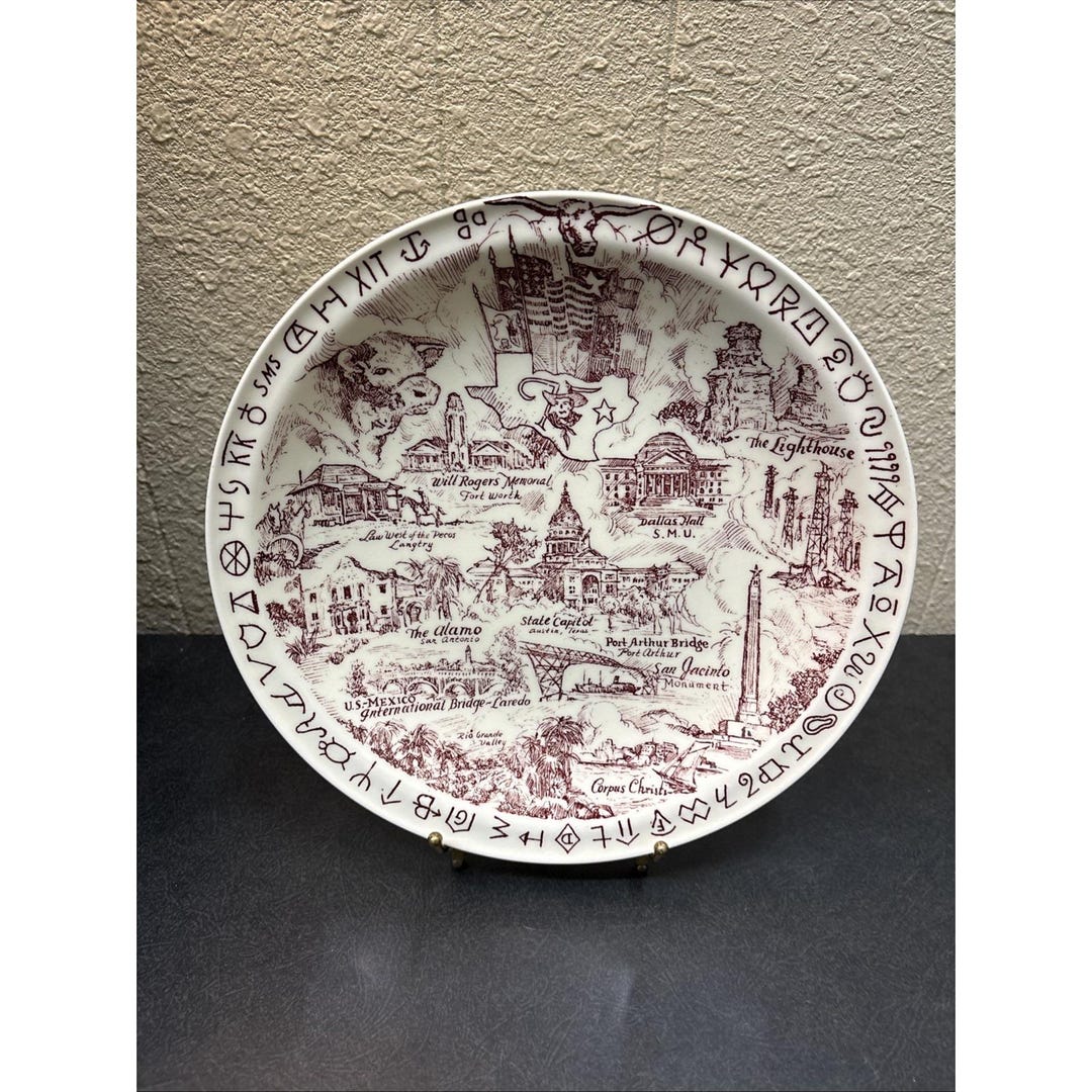 Vtg~vernon Kilns Texas Souvenir Plate Red Transferware 