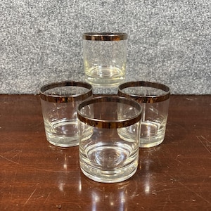 4~Vintage MCM Dorothy Thorpe Silver Rim Rocks Lowball Whiskey Glasses 8oz