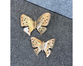 Vintage ~ jaren 70 ~ metaal/koper/messing/vlinders muurkunst ~ retro/MCM