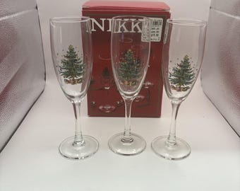 Vtg~Nikko~Weihnachten/Frohe Feiertage~3er Set~Flöte Champagner~170gr~IOB