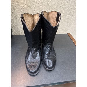 Men's Short Ostrich Leather Cowboy Boots Size 10