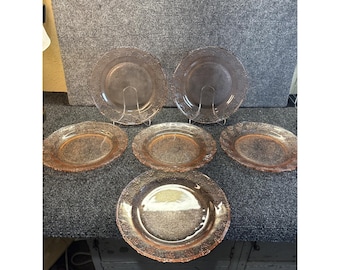 Vtg~KIG~Vetro rosa Indonesia~Piatti piani~10"~Set di 6