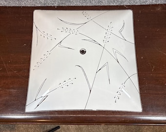 Vtg~Square Frosted Glass Ceiling Light Fixture Cover~Arrows, Palm Leaves~13 1/4"