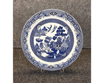 Piatto da portata/piatto da trinciatura vintage Churchill Blue Willow, 31,75 cm, prodotto in Inghilterra.