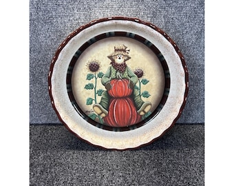 Mindy Cain~Plato para pastel de calabaza con diseño de espantapájaros de la cosecha~ 28 cm (11 pulgadas)