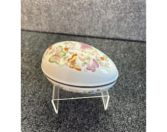 Plato decorativo vintage de porcelana Avon con forma de huevo mariposa, borde de oro de 22 quilates, tapa, fabricado en Japón.