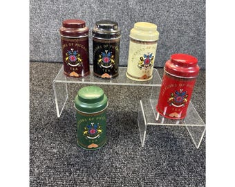 Set vintage di 5 barattoli di latta per il tè Jacksons of Piccadilly, 10 cm circa.