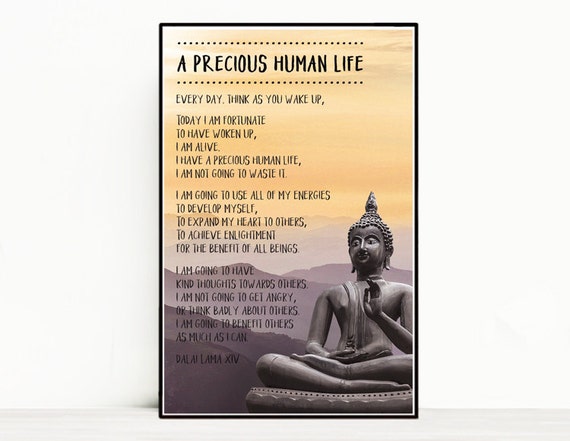 Zitat Poster Dalai Lama Ein Kostbares Menschliches Leben Etsy