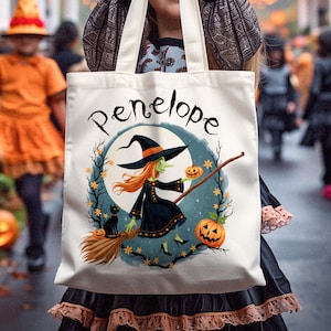 Personalized Kids Halloween Tote Bag, Spooky Trick-Or-Treat Canvas Tote Bag, Custom Boys & Girls Halloween Gift