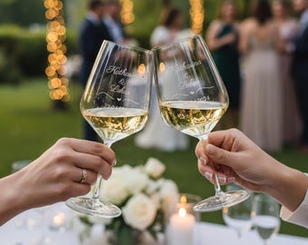 2er Set Spiegelau Style Weinglas mit Gravur zur Hochzeit personalisiert mit Namen und Datum/individuelles Geschenk für Brautpaar- 2 Gläser!