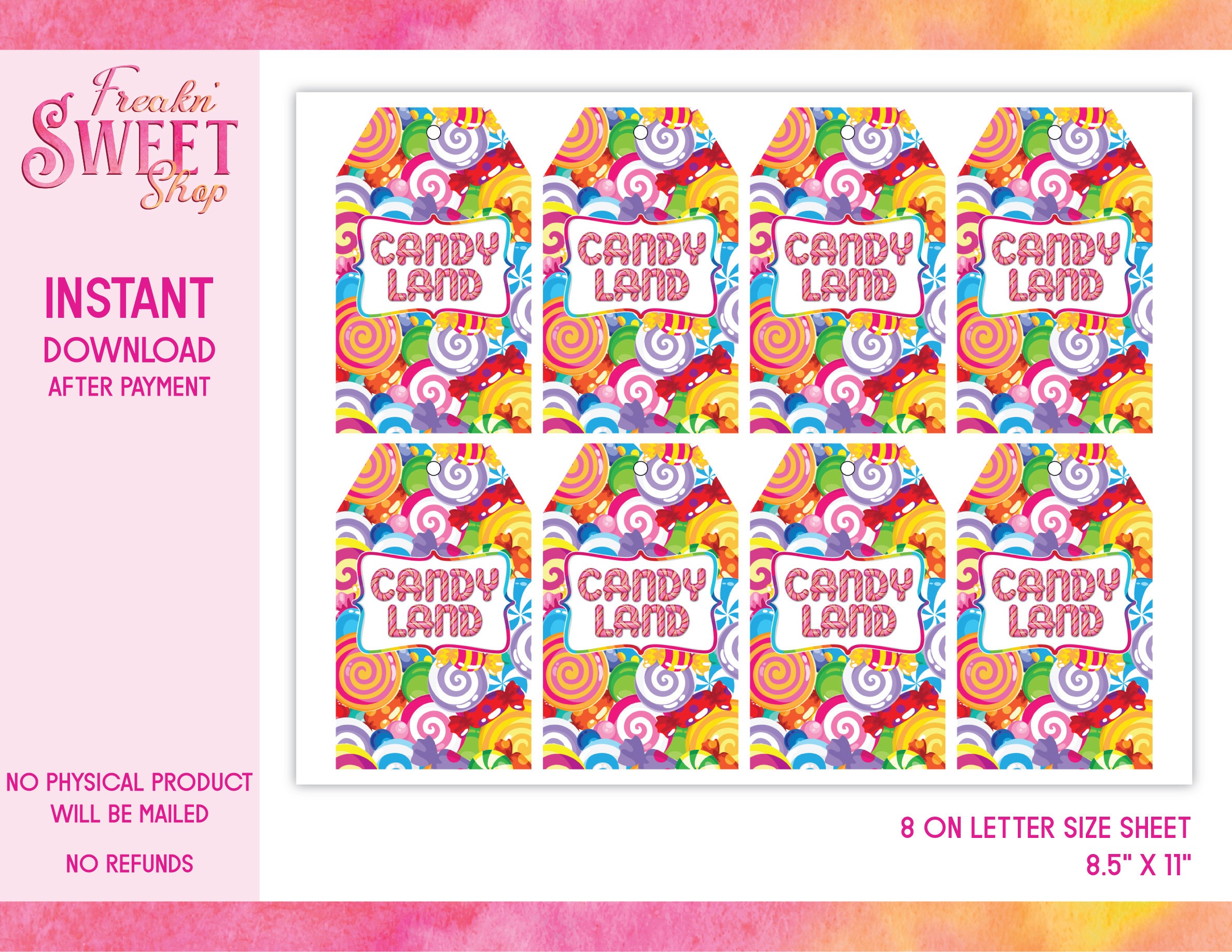 Candy Land Gift Tags PDF File Etsy